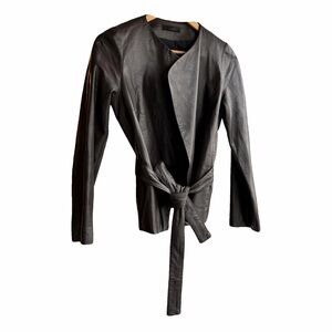 The Row Leather Jacket with Tie Waist